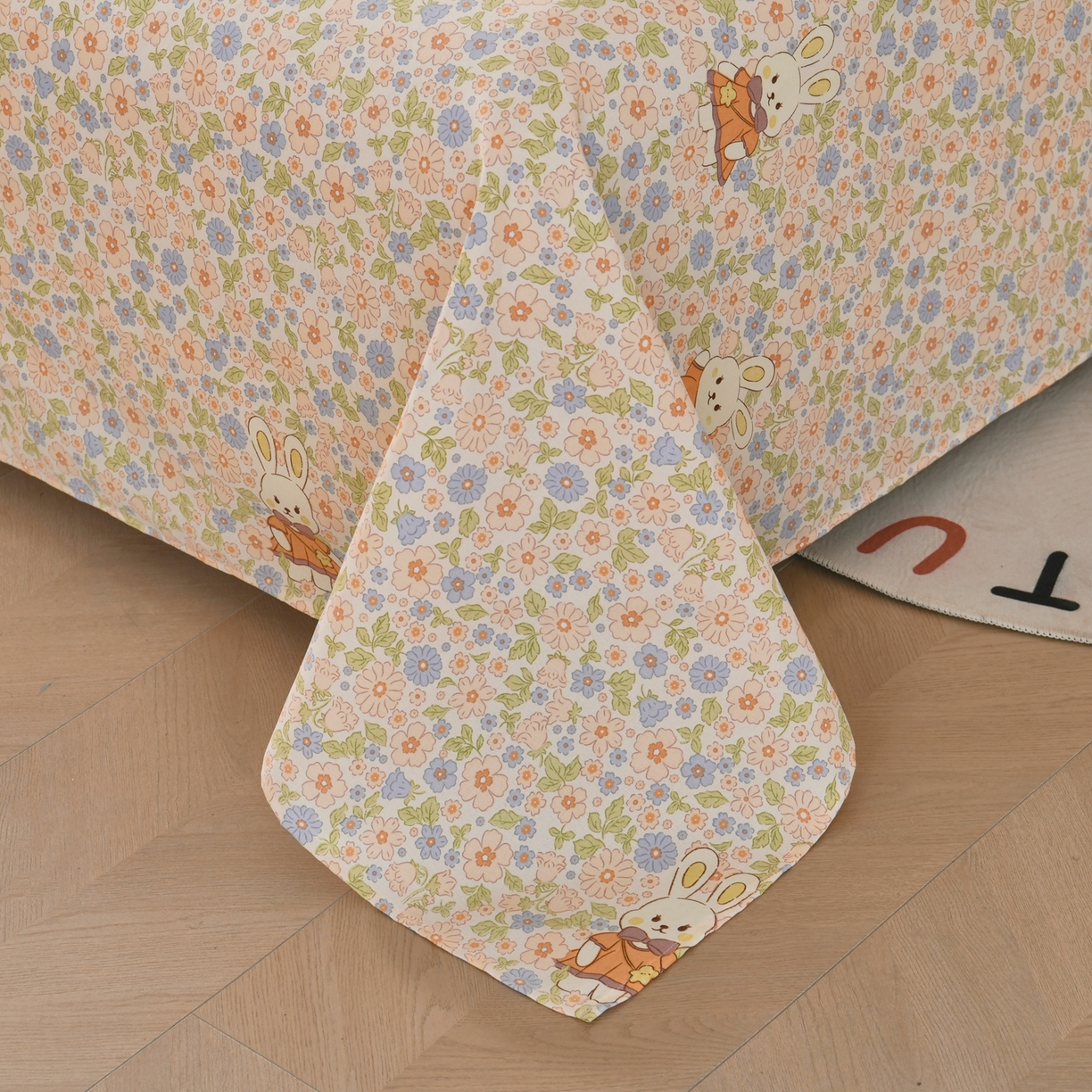 91家纺网 家纺一手货源 找家纺 悠米悠家 2026新款工艺款印花老粗布床单单品床单床单单件凉席席子 春日兔游记