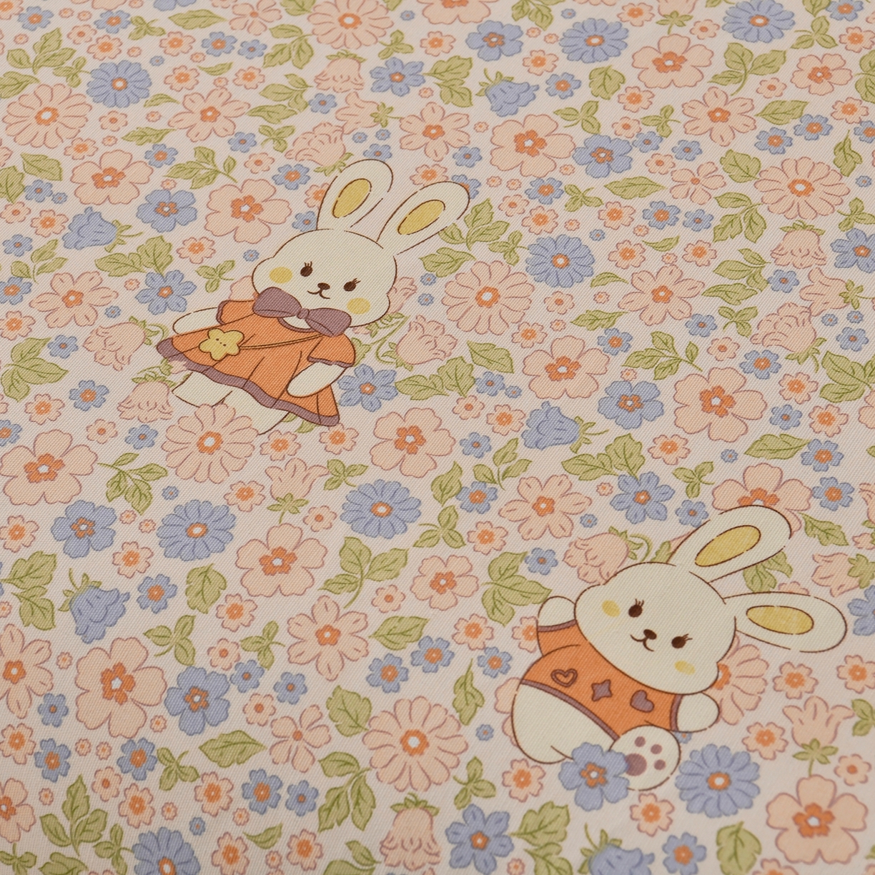 91家纺网 家纺一手货源 找家纺 悠米悠家 2026新款工艺款印花老粗布床单单品床单床单单件凉席席子 春日兔游记