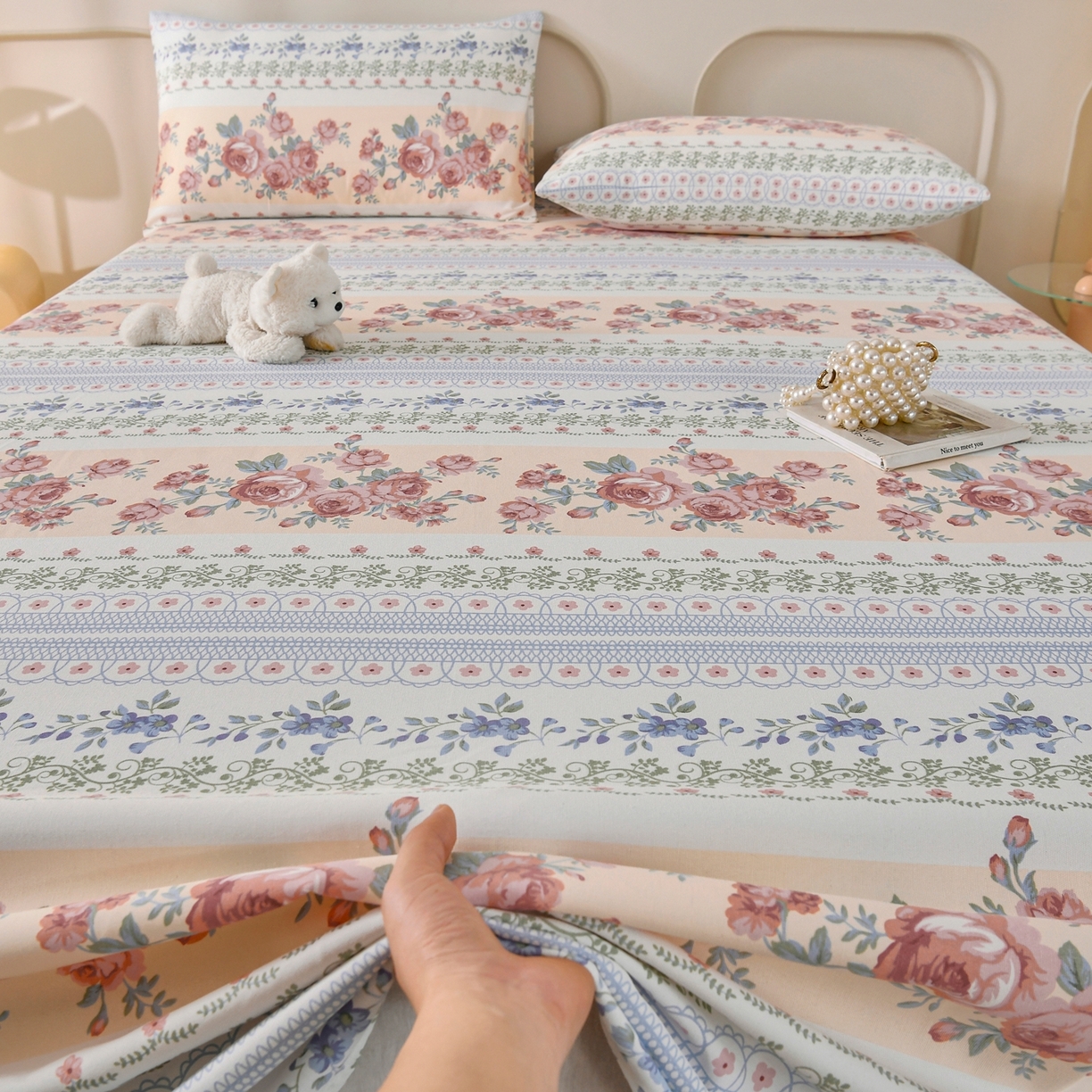 91家纺网 家纺一手货源 找家纺 悠米悠家 2026新款工艺款印花老粗布床单单品床单床单单件凉席席子 莫奈玫瑰园