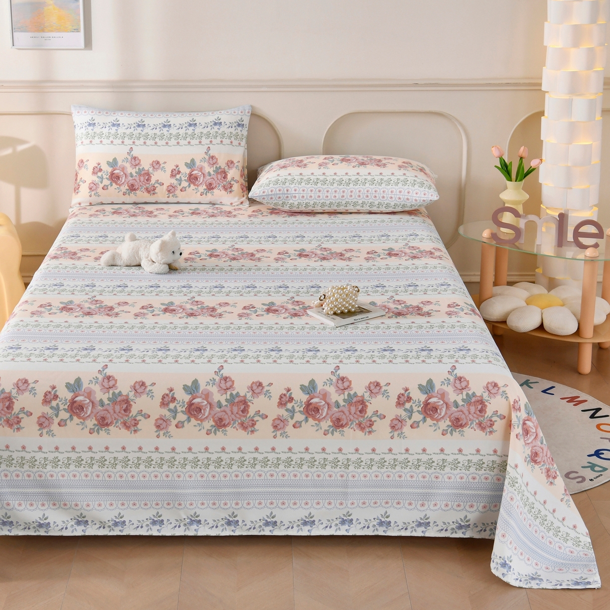 91家纺网 家纺一手货源 找家纺 悠米悠家 2026新款工艺款印花老粗布床单单品床单床单单件凉席席子 莫奈玫瑰园