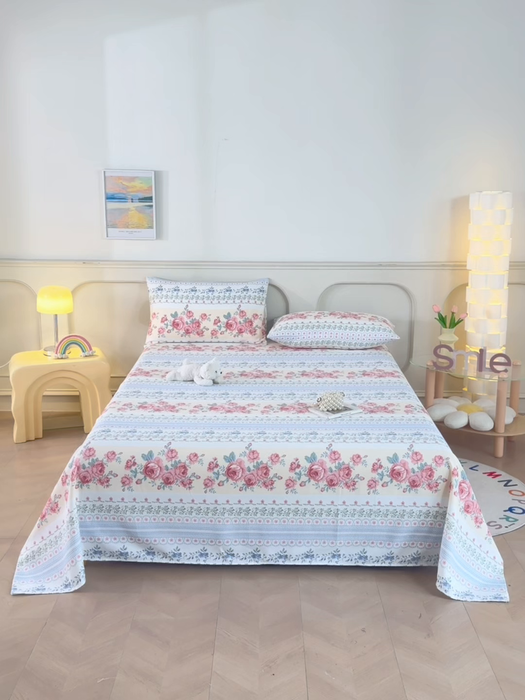 91家纺网 家纺一手货源 找家纺 悠米悠家 2026新款工艺款印花老粗布床单单品床单床单单件凉席席子 莫奈玫瑰园