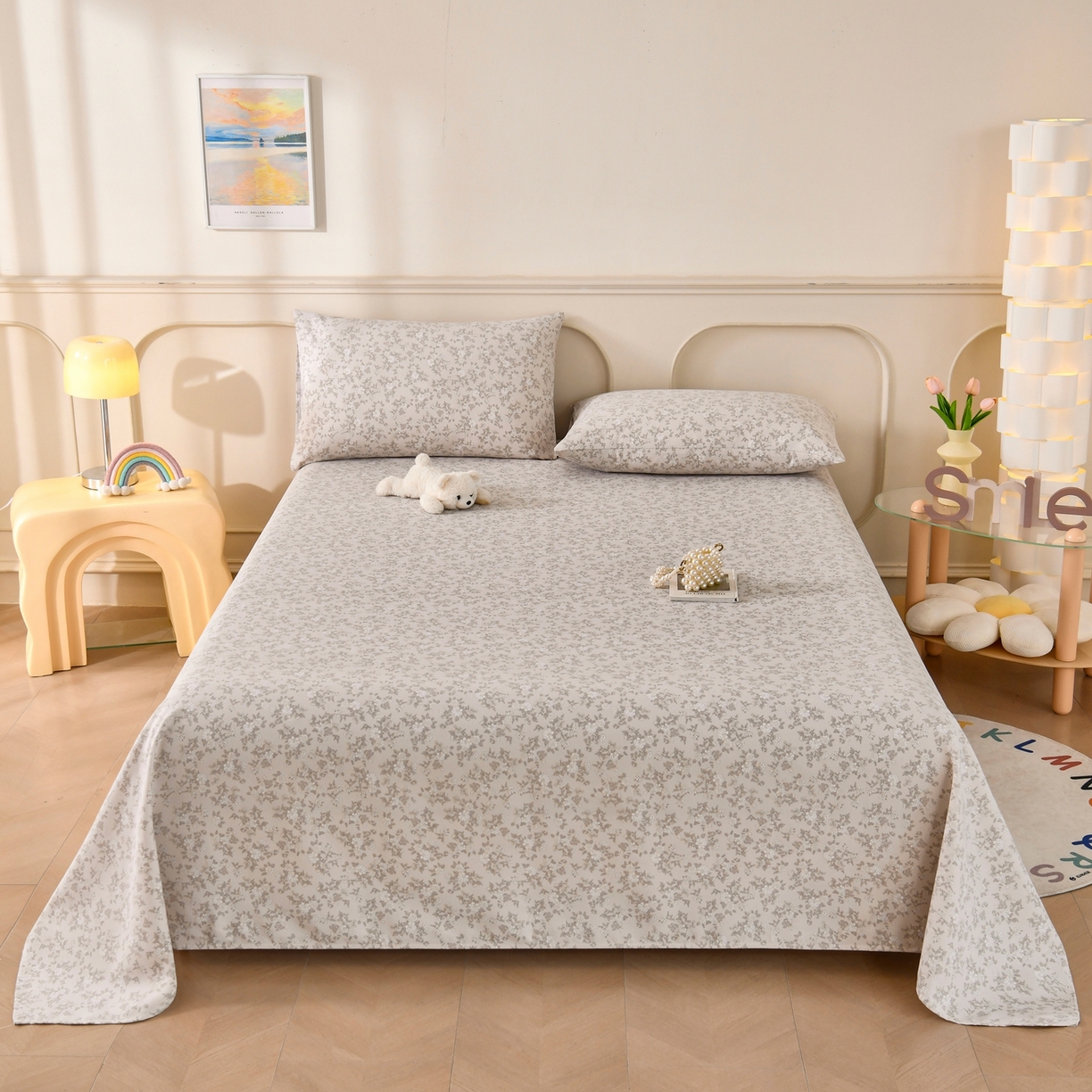 91家纺网 家纺一手货源 找家纺 悠米悠家 2026新款工艺款印花老粗布床单单品床单床单单件凉席席子 森系小野菊