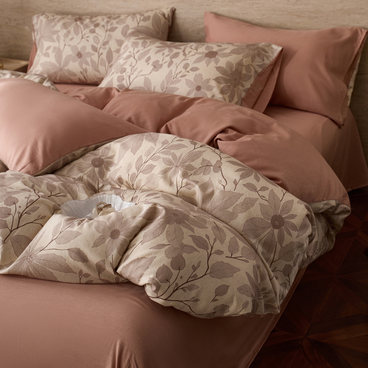 91家纺网 家纺一手货源 找家纺 如一 2026新款A类复古全棉棉麻印花四件套 枝叶