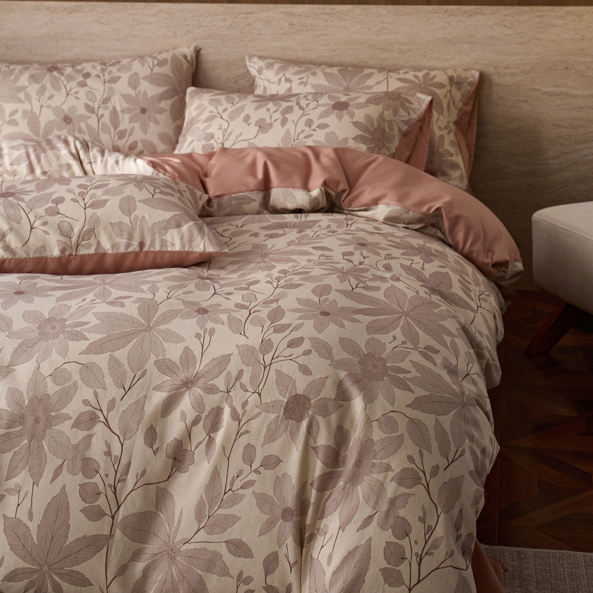 91家纺网 家纺一手货源 找家纺 如一 2026新款A类复古全棉棉麻印花四件套 枝叶