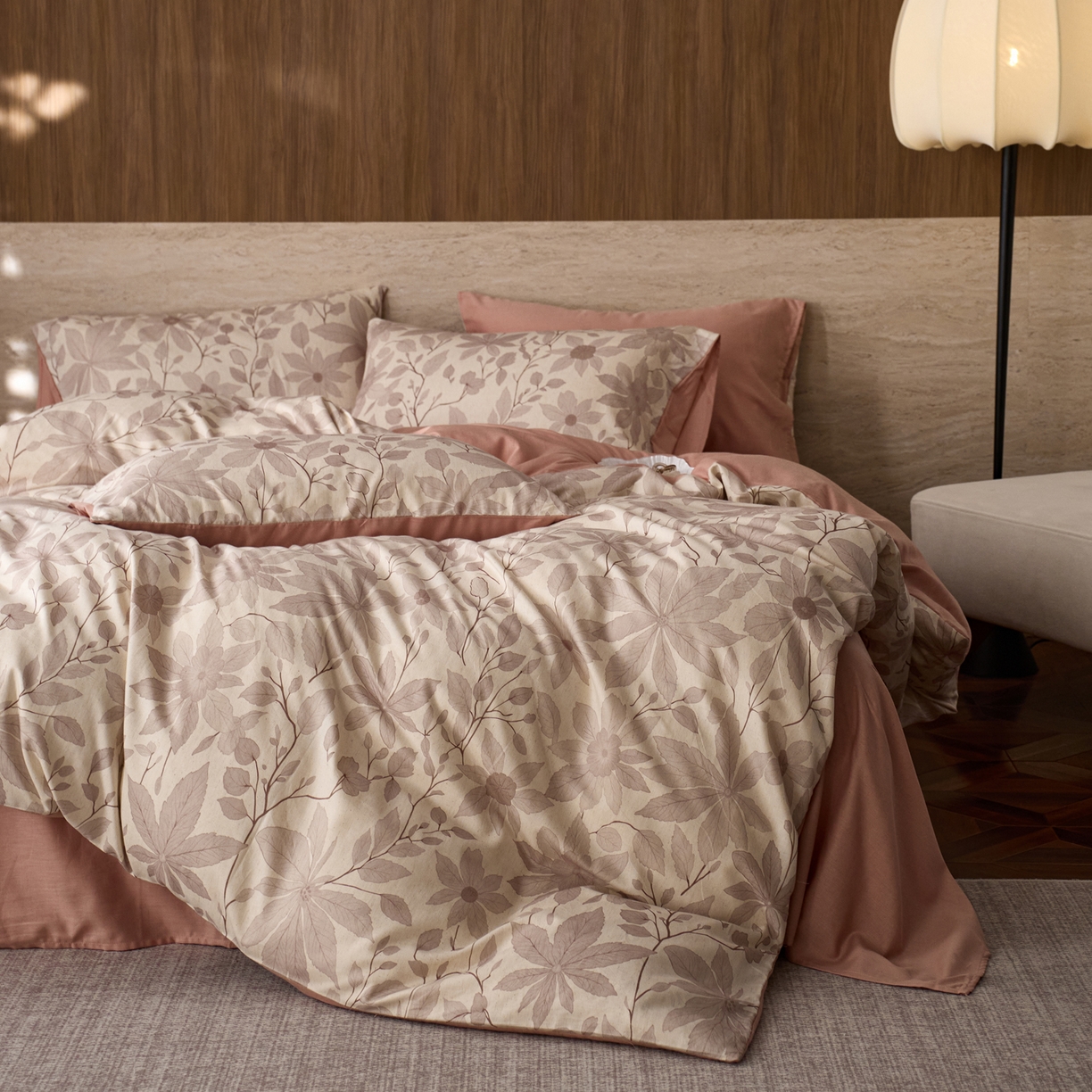 91家纺网 家纺一手货源 找家纺 如一 2026新款A类复古全棉棉麻印花四件套 枝叶