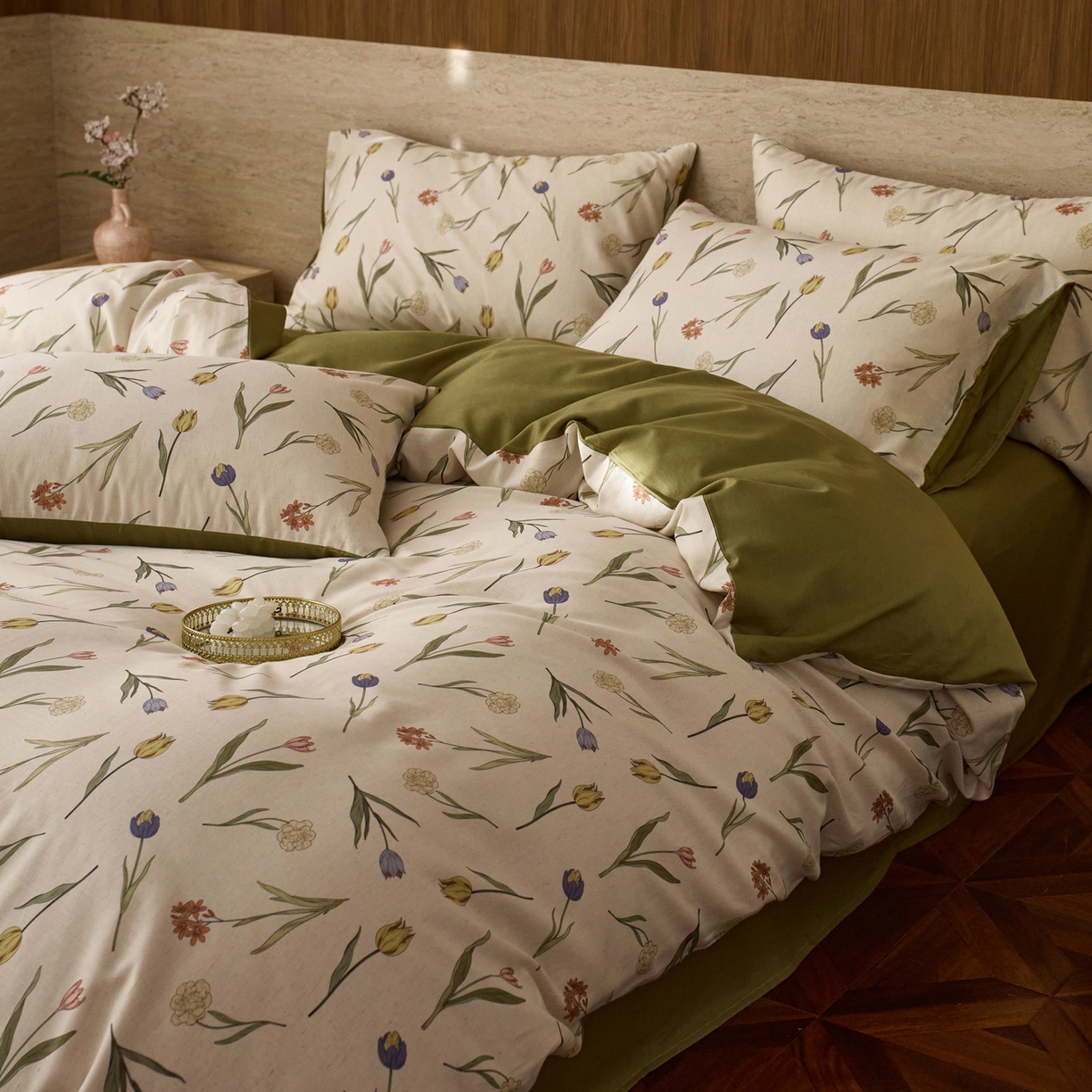 91家纺网 家纺一手货源 找家纺 如一 2026新款A类复古全棉棉麻印花四件套 郁香