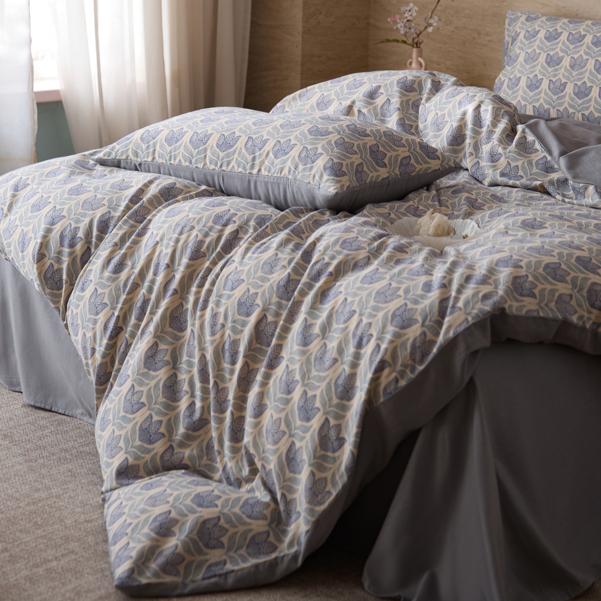 91家纺网 家纺一手货源 找家纺 如一 2026新款A类复古全棉棉麻印花四件套 青花