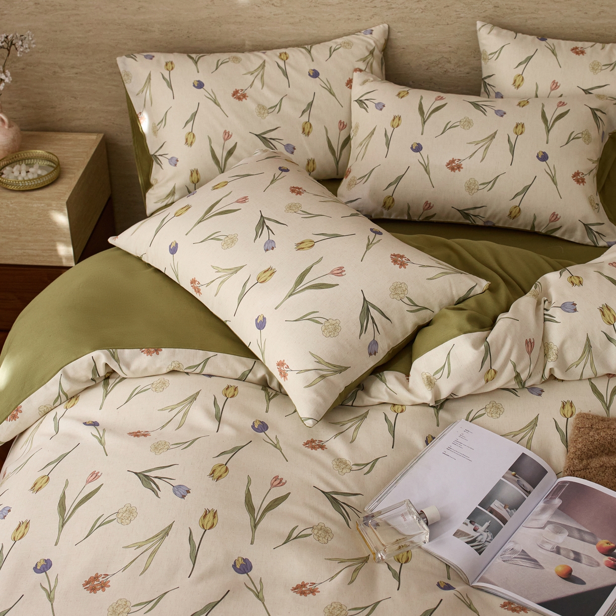 91家纺网 家纺一手货源 找家纺 如一 2026新款A类复古全棉棉麻印花四件套 郁香