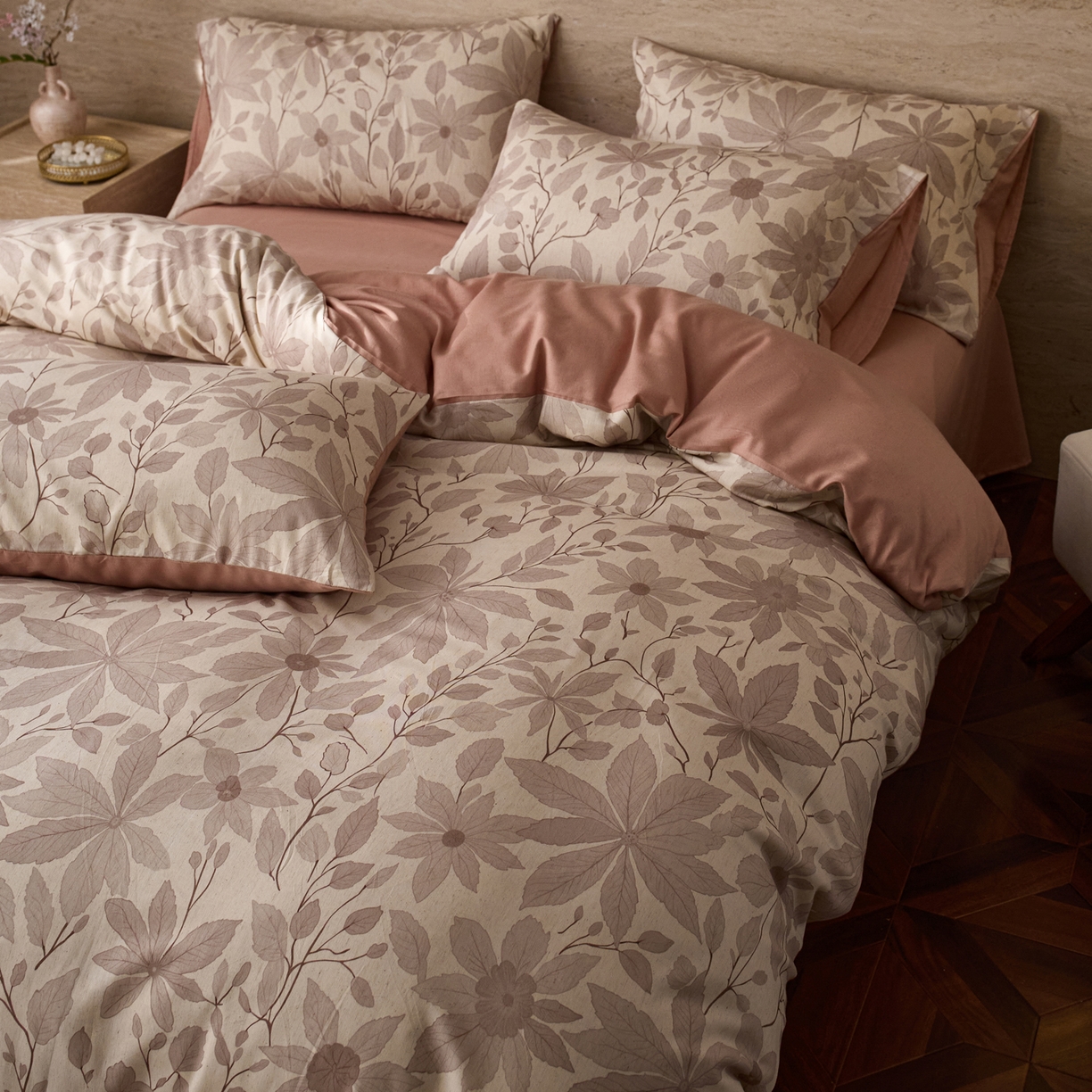 91家纺网 家纺一手货源 找家纺 如一 2026新款A类复古全棉棉麻印花四件套 枝叶