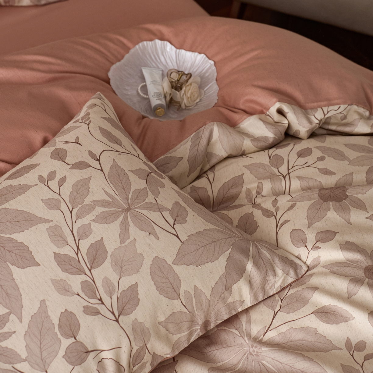 91家纺网 家纺一手货源 找家纺 如一 2026新款A类复古全棉棉麻印花四件套 枝叶