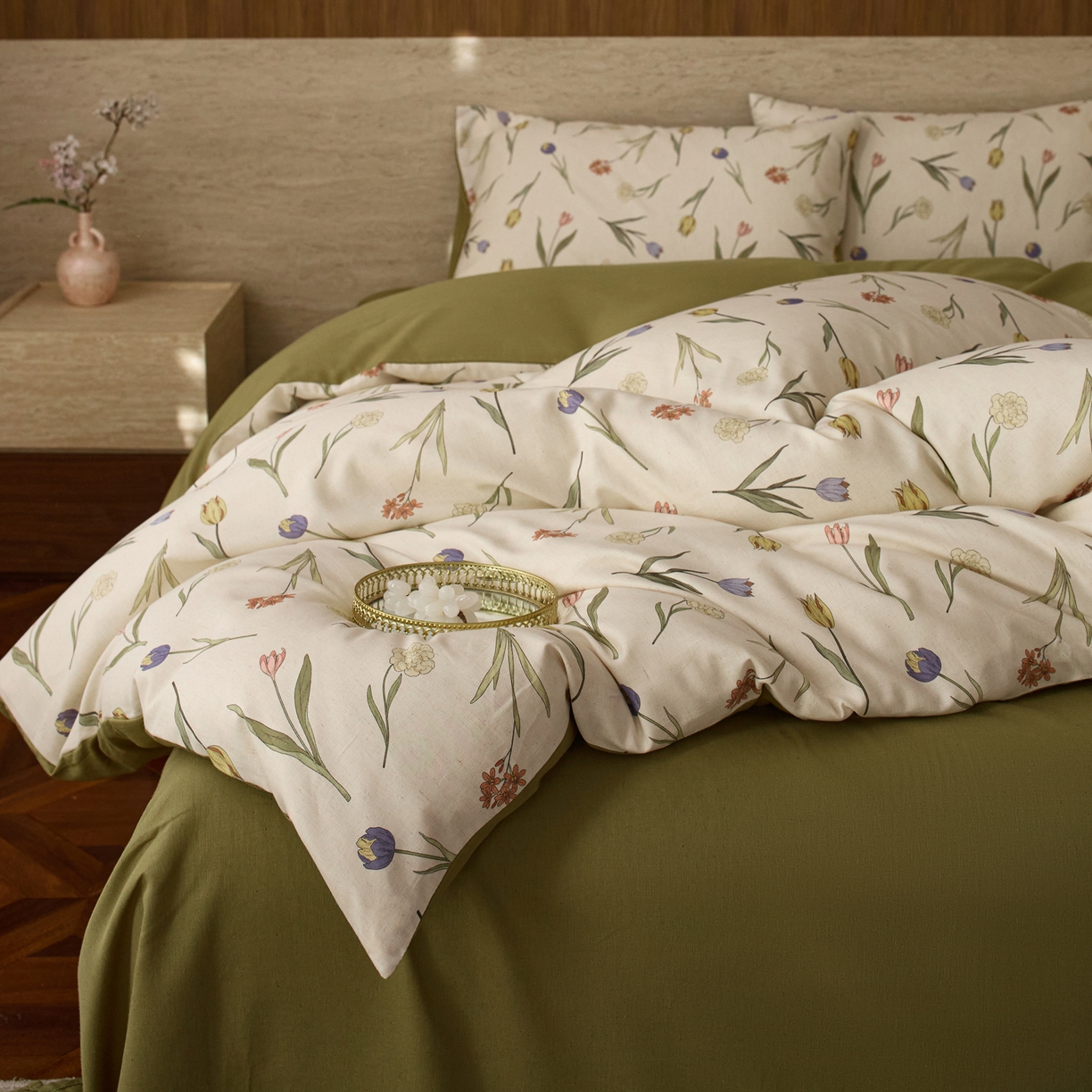 91家纺网 家纺一手货源 找家纺 如一 2026新款A类复古全棉棉麻印花四件套 郁香