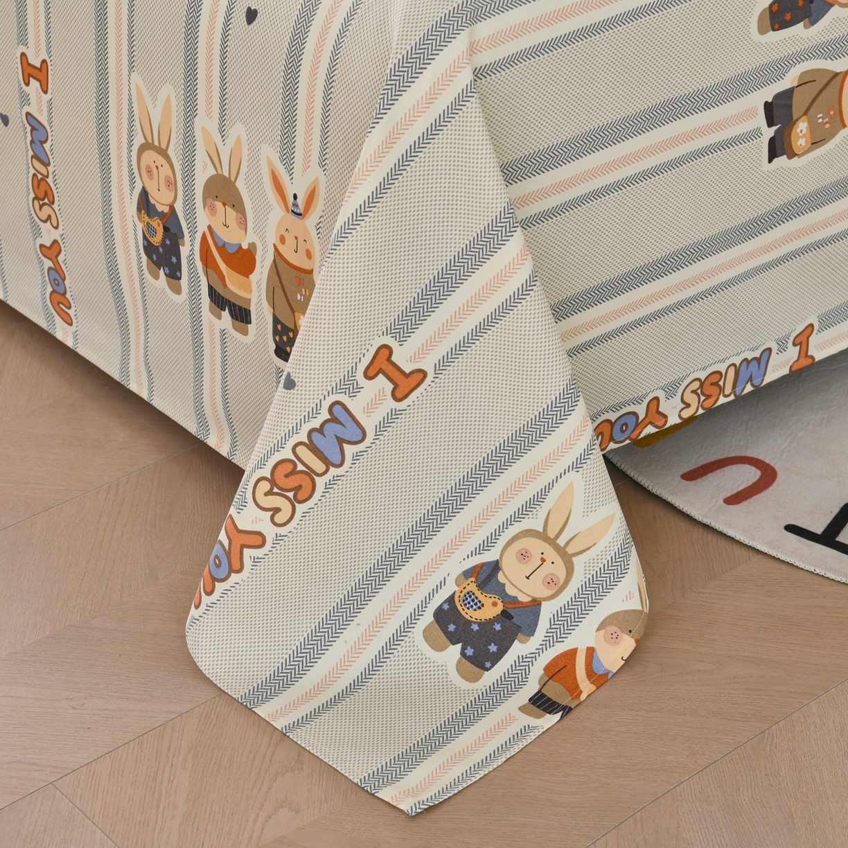 91家纺网 家纺一手货源 找家纺 悠米悠家 2026新款工艺款印花老粗布床单单品床单床单单件凉席席子 青禾兔趣条