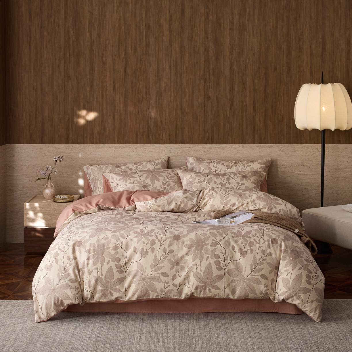 91家纺网 家纺一手货源 找家纺 如一 2026新款A类复古全棉棉麻印花四件套 枝叶