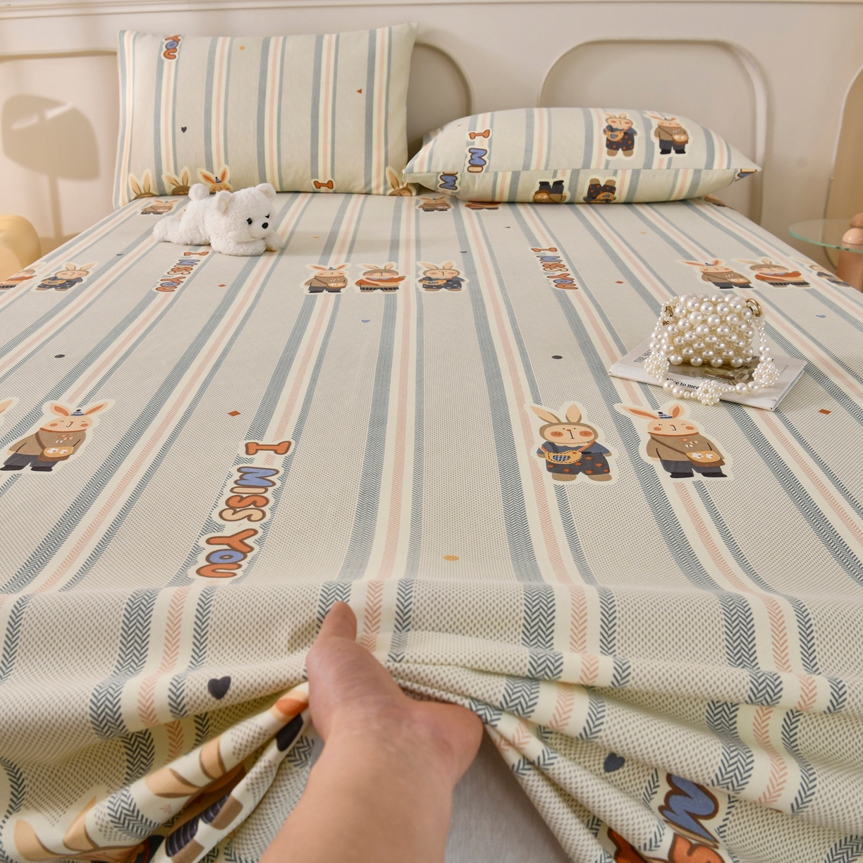 91家纺网 家纺一手货源 找家纺 悠米悠家 2026新款工艺款印花老粗布床单单品床单床单单件凉席席子 青禾兔趣条