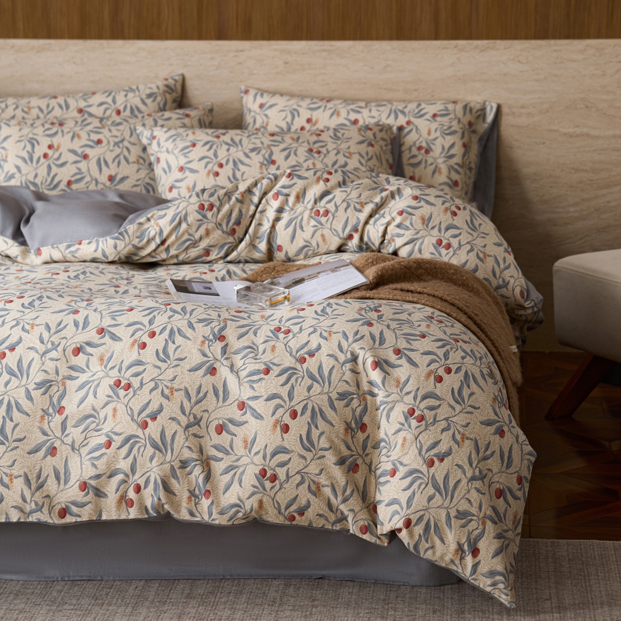 91家纺网 家纺一手货源 找家纺 如一 2026新款A类复古全棉棉麻印花四件套 硕果