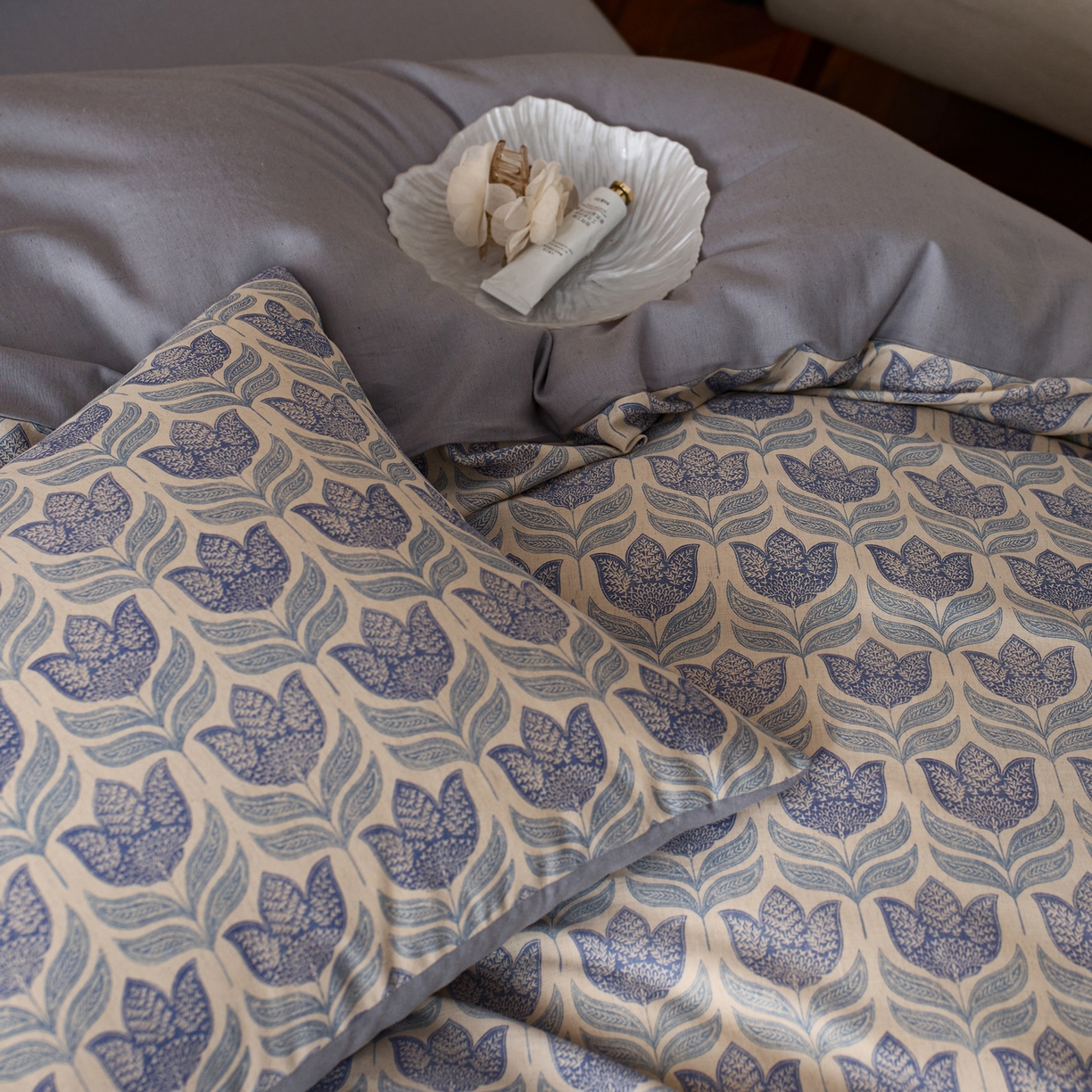 91家纺网 家纺一手货源 找家纺 如一 2026新款A类复古全棉棉麻印花四件套 青花