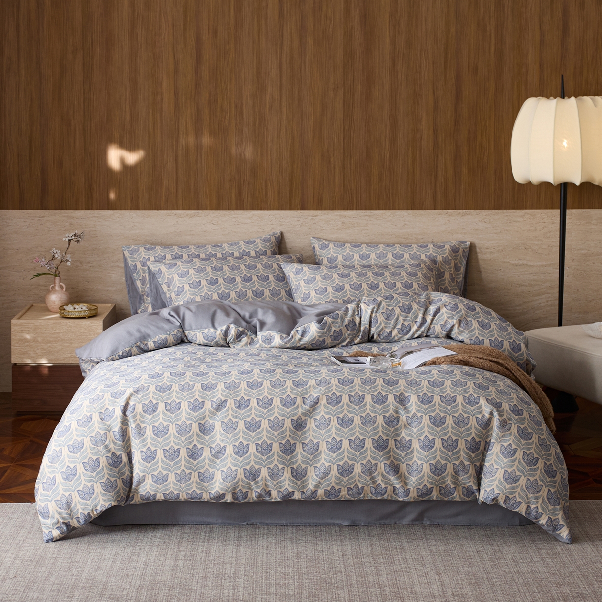 91家纺网 家纺一手货源 找家纺 如一 2026新款A类复古全棉棉麻印花四件套 青花