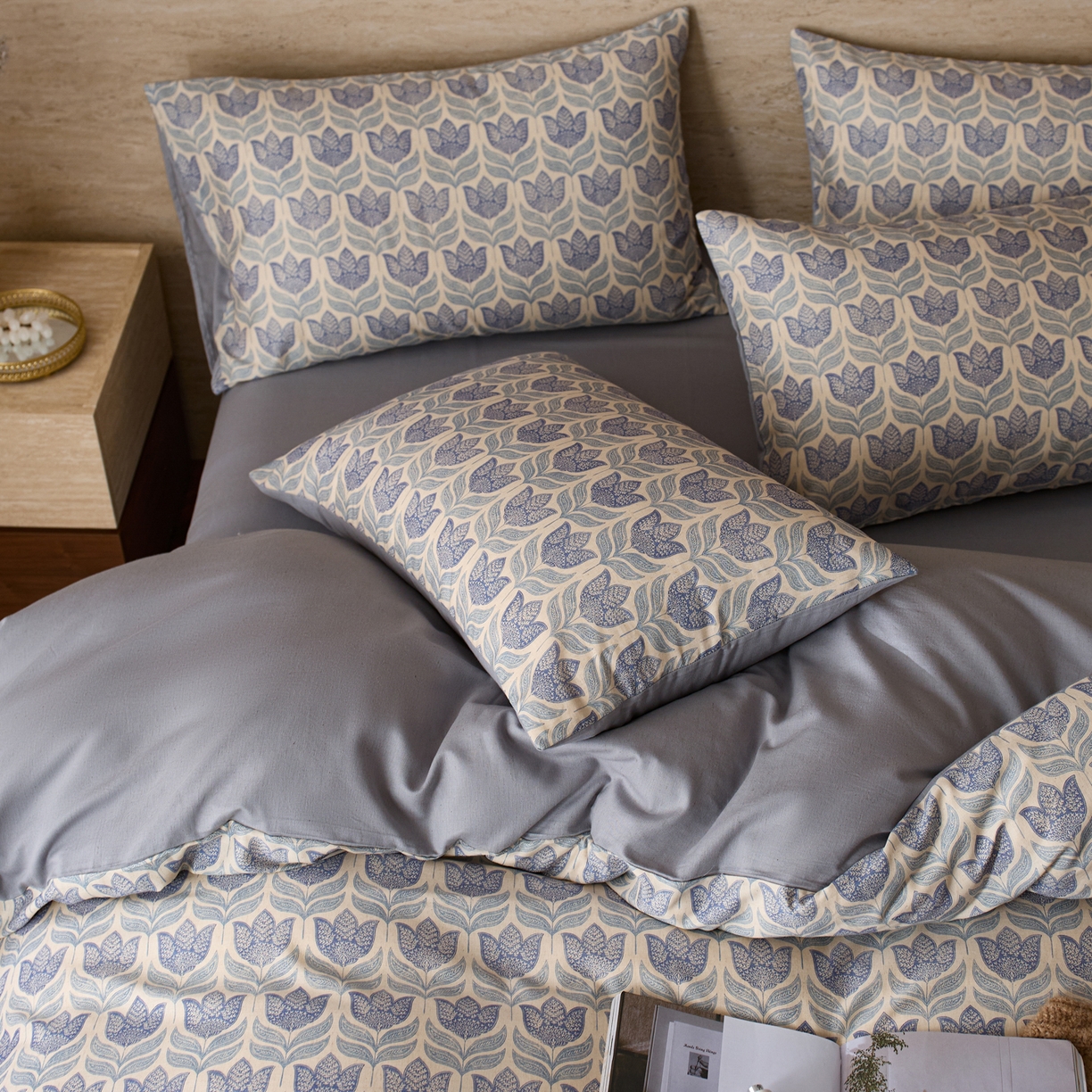 91家纺网 家纺一手货源 找家纺 如一 2026新款A类复古全棉棉麻印花四件套 青花