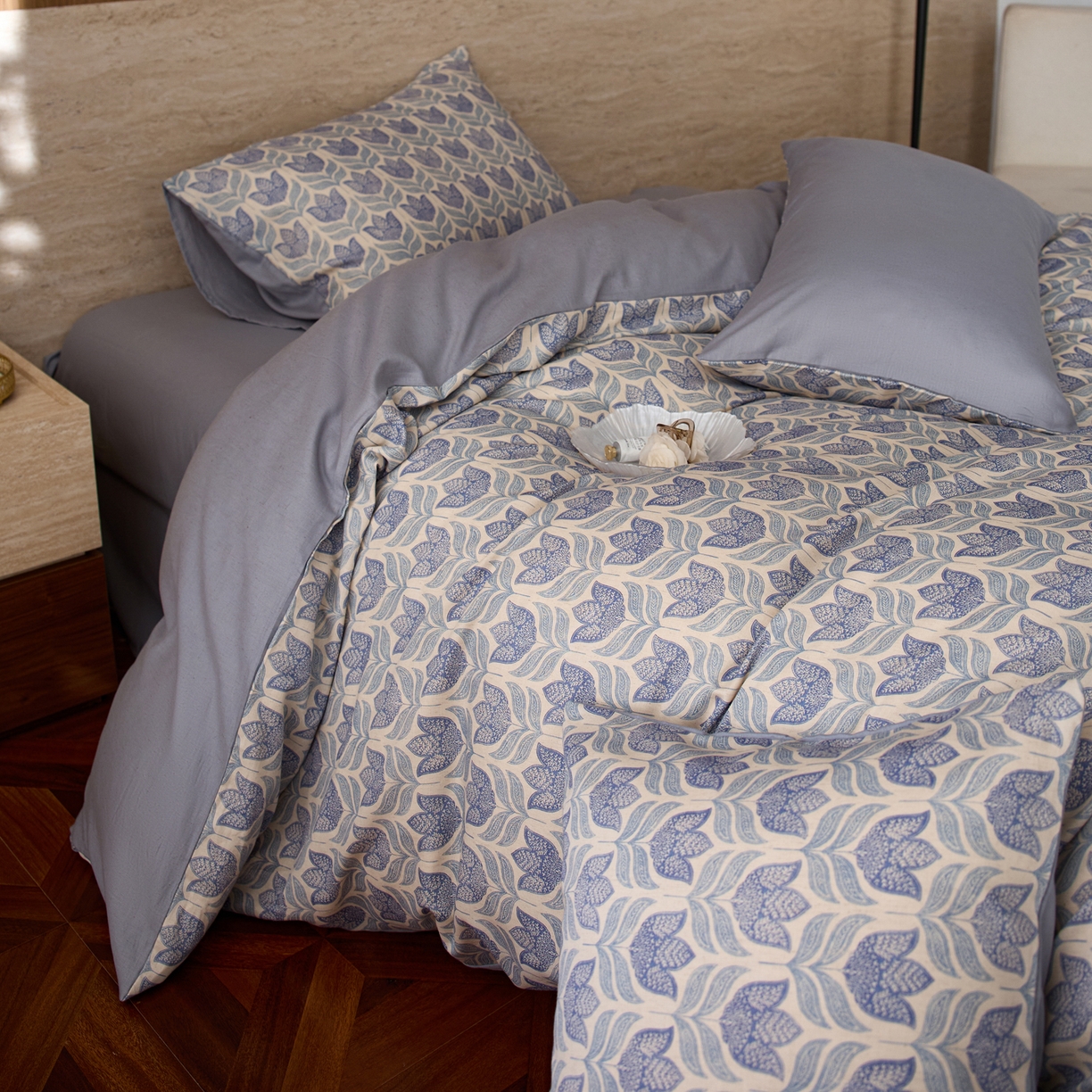 91家纺网 家纺一手货源 找家纺 如一 2026新款A类复古全棉棉麻印花四件套 青花