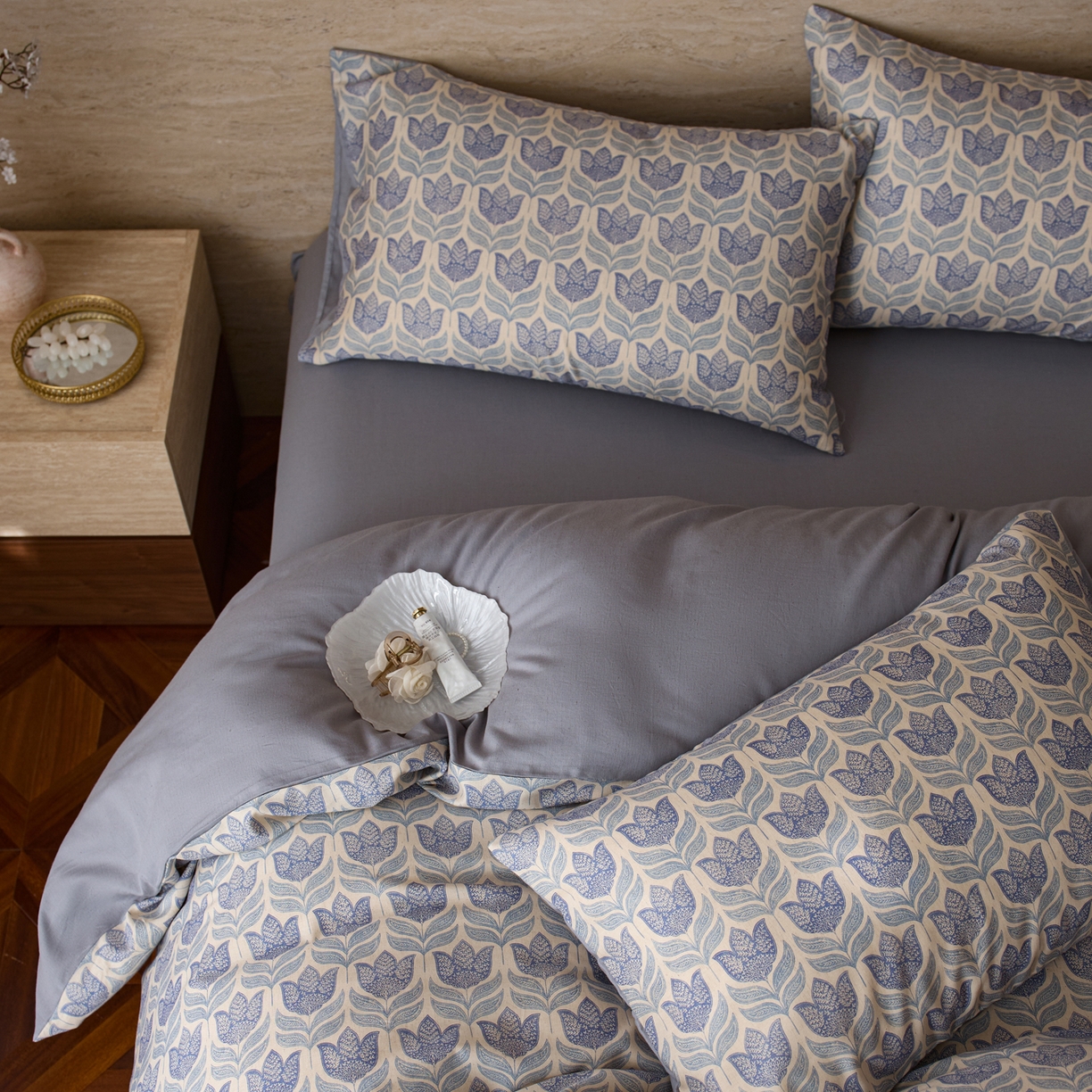 91家纺网 家纺一手货源 找家纺 如一 2026新款A类复古全棉棉麻印花四件套 青花