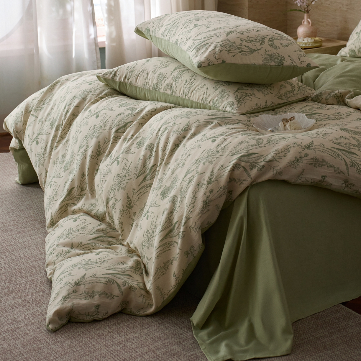 91家纺网 家纺一手货源 找家纺 如一 2026新款A类复古全棉棉麻印花四件套 漫野