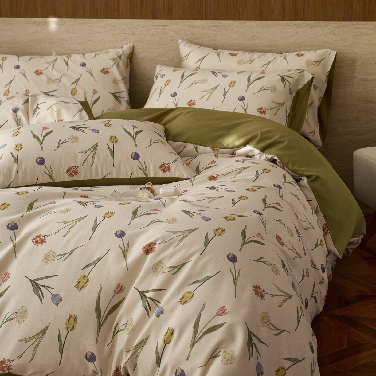 91家纺网 家纺一手货源 找家纺 如一 2026新款A类复古全棉棉麻印花四件套 郁香