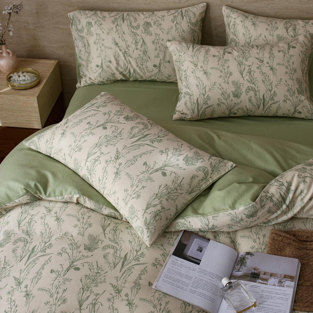 91家纺网 家纺一手货源 找家纺 如一 2026新款A类复古全棉棉麻印花四件套 漫野