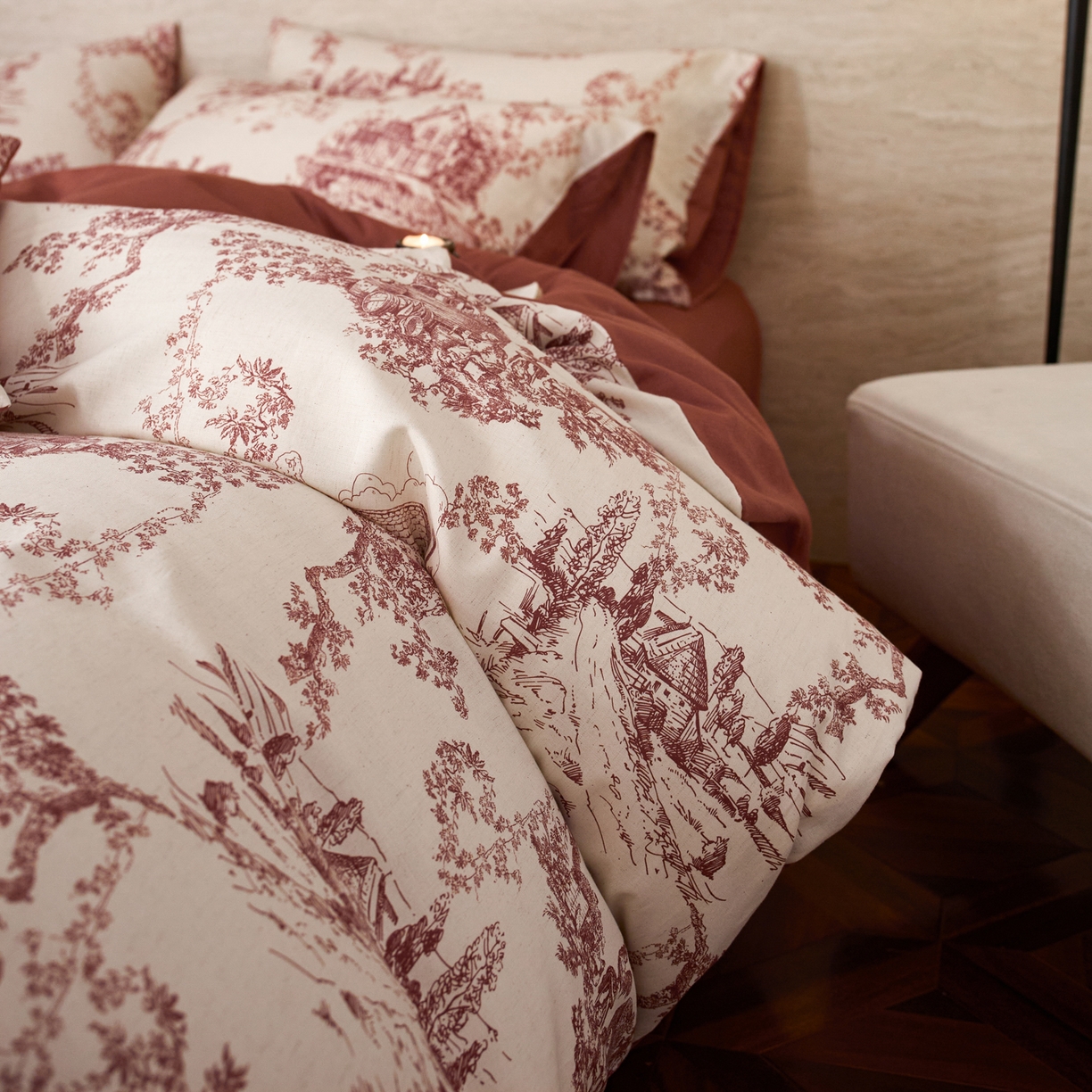 91家纺网 家纺一手货源 找家纺 如一 2026新款A类复古全棉棉麻印花四件套 庄园