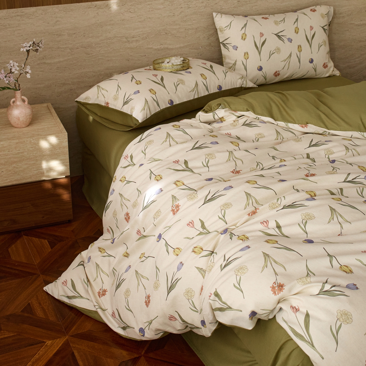 91家纺网 家纺一手货源 找家纺 如一 2026新款A类复古全棉棉麻印花四件套 郁香