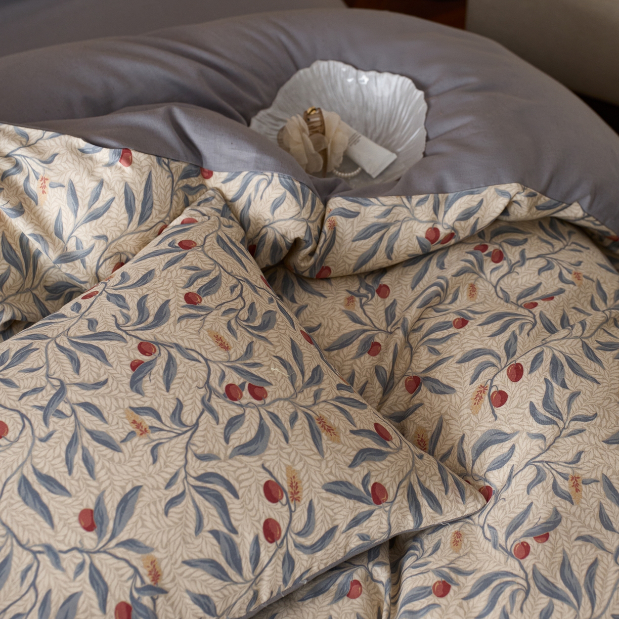 91家纺网 家纺一手货源 找家纺 如一 2026新款A类复古全棉棉麻印花四件套 硕果