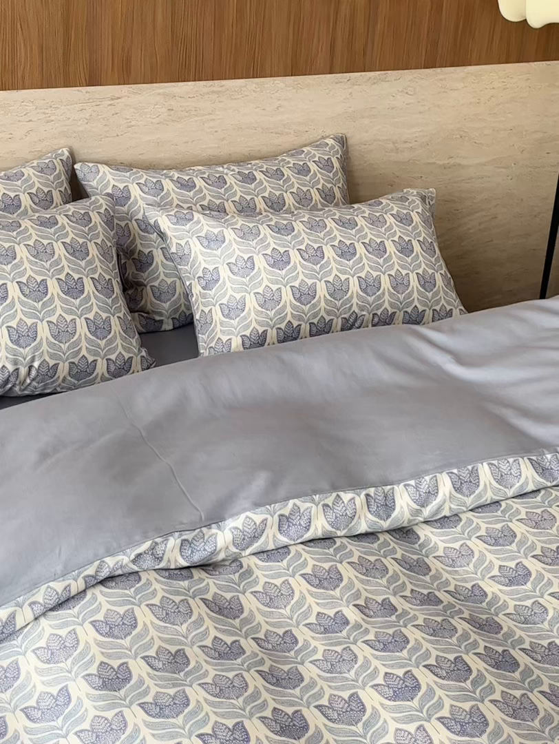 91家纺网 家纺一手货源 找家纺 如一 2026新款A类复古全棉棉麻印花四件套 青花