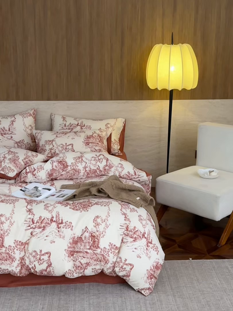 91家纺网 家纺一手货源 找家纺 如一 2026新款A类复古全棉棉麻印花四件套 庄园