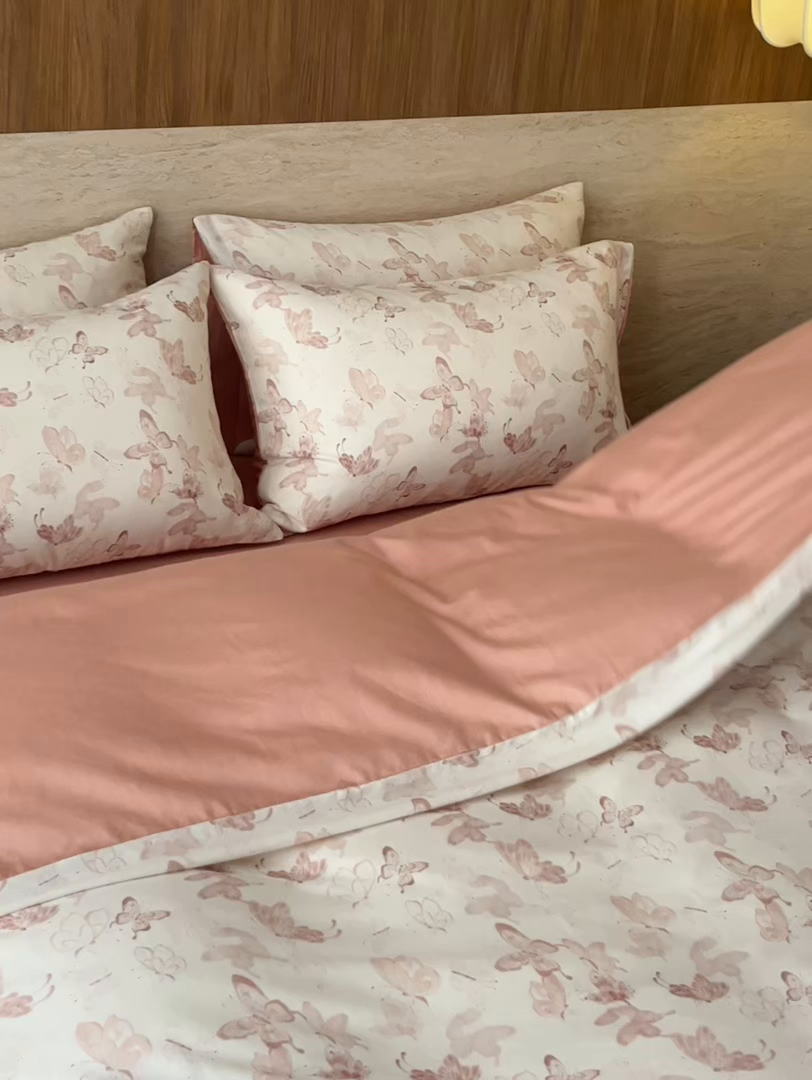 91家纺网 家纺一手货源 找家纺 如一 2026新款A类复古全棉棉麻印花四件套 蝶影