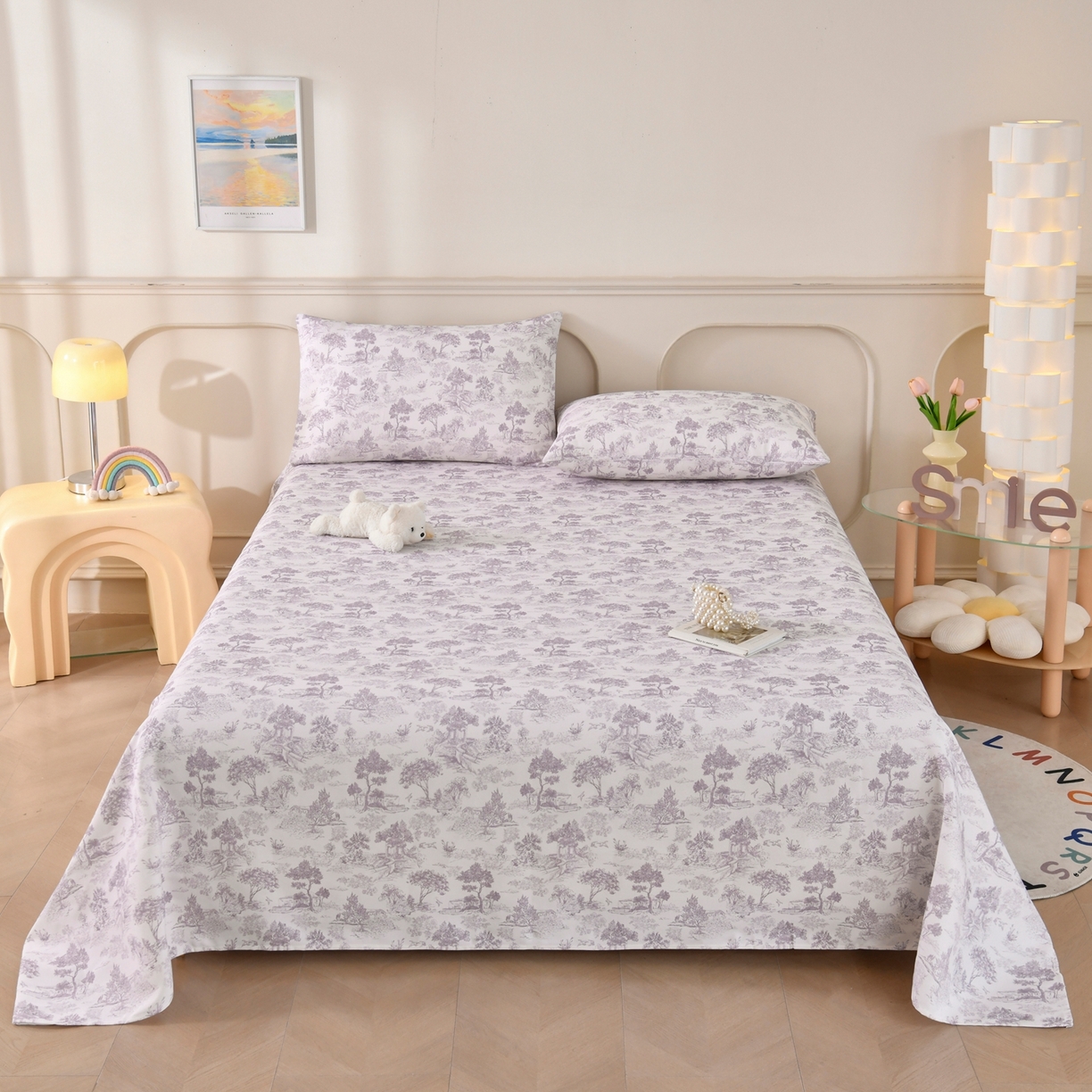 91家纺网 家纺一手货源 找家纺 悠米悠家 2026新款工艺款印花老粗布床单单品床单床单单件凉席席子 烟紫松间居