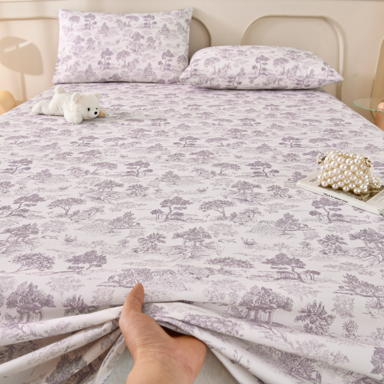 91家纺网 家纺一手货源 找家纺 悠米悠家 2026新款工艺款印花老粗布床单单品床单床单单件凉席席子 烟紫松间居