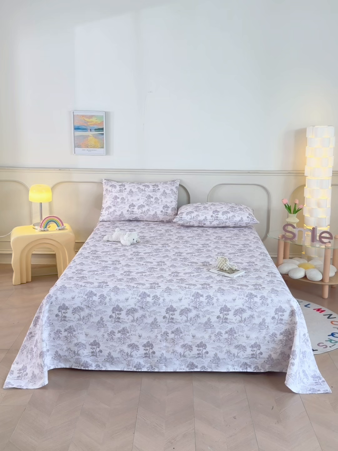 91家纺网 家纺一手货源 找家纺 悠米悠家 2026新款工艺款印花老粗布床单单品床单床单单件凉席席子 烟紫松间居