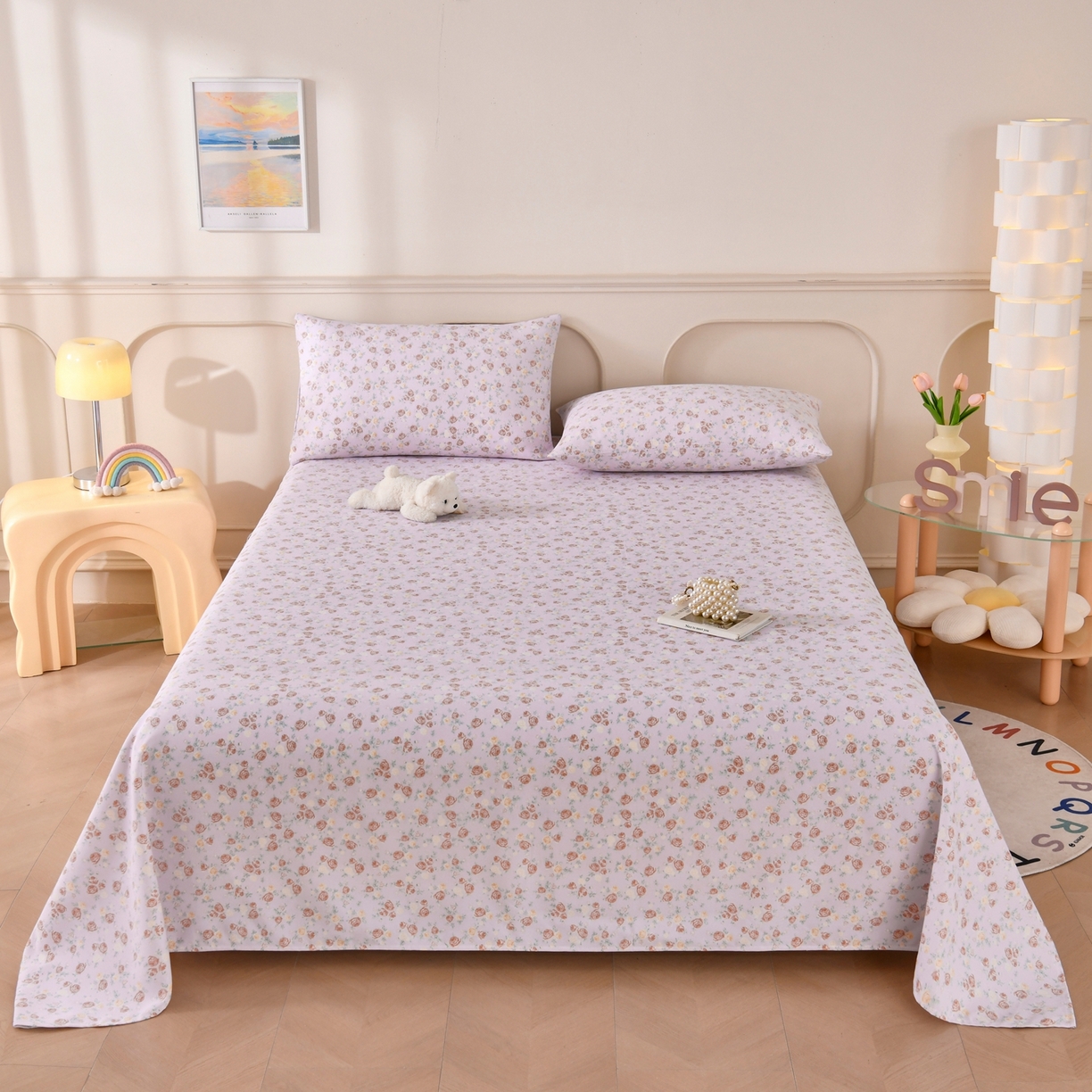 91家纺网 家纺一手货源 找家纺 悠米悠家 2026新款工艺款印花老粗布床单单品床单床单单件凉席席子 紫雾玫瑰园