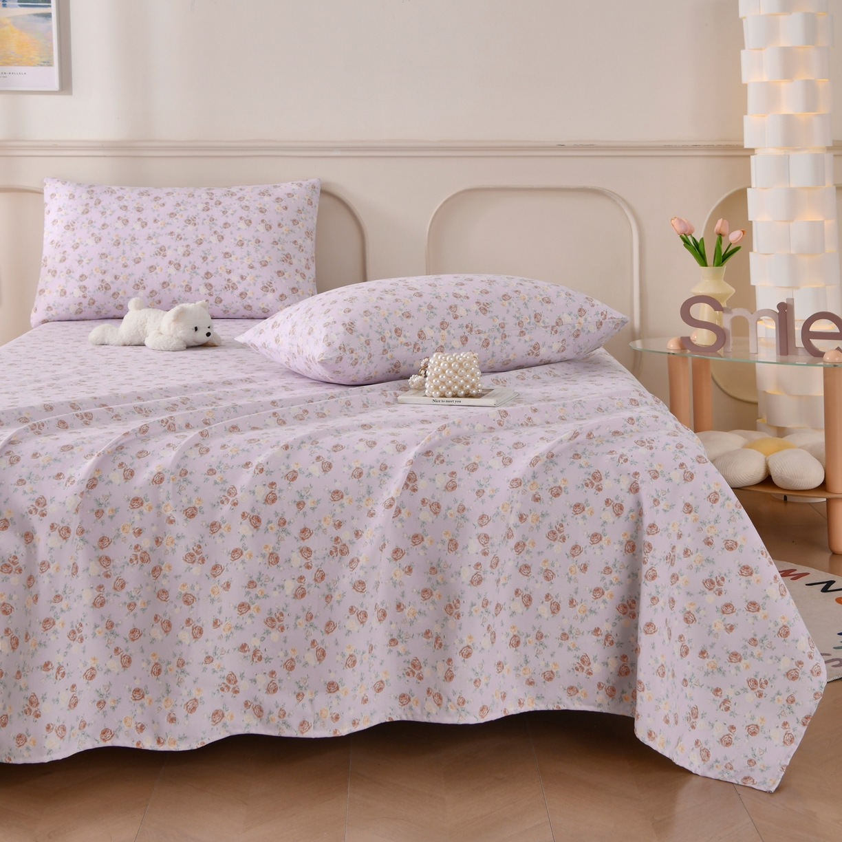 91家纺网 家纺一手货源 找家纺 悠米悠家 2026新款工艺款印花老粗布床单单品床单床单单件凉席席子 紫雾玫瑰园