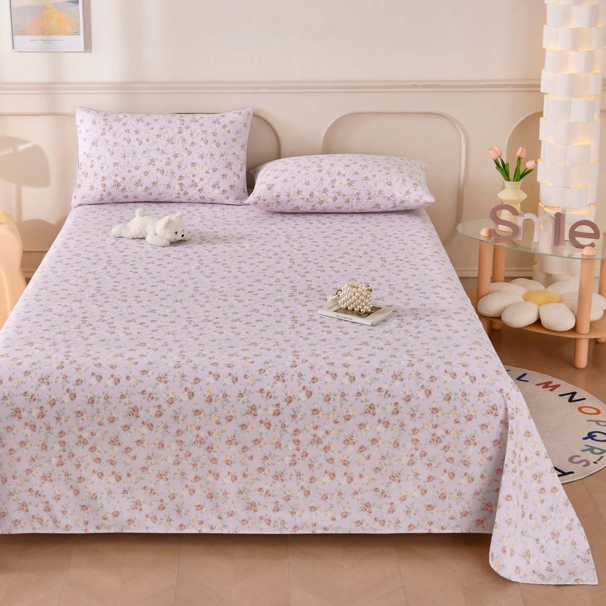 91家纺网 家纺一手货源 找家纺 悠米悠家 2026新款工艺款印花老粗布床单单品床单床单单件凉席席子 紫雾玫瑰园