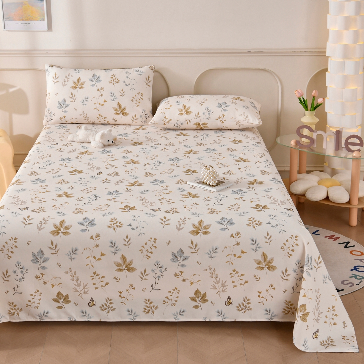 91家纺网 家纺一手货源 找家纺 悠米悠家 2026新款工艺款印花老粗布床单单品床单床单单件凉席席子 秋野蝶叶集