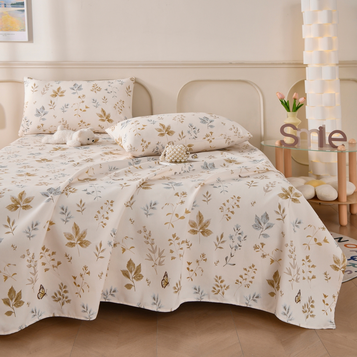 91家纺网 家纺一手货源 找家纺 悠米悠家 2026新款工艺款印花老粗布床单单品床单床单单件凉席席子 秋野蝶叶集