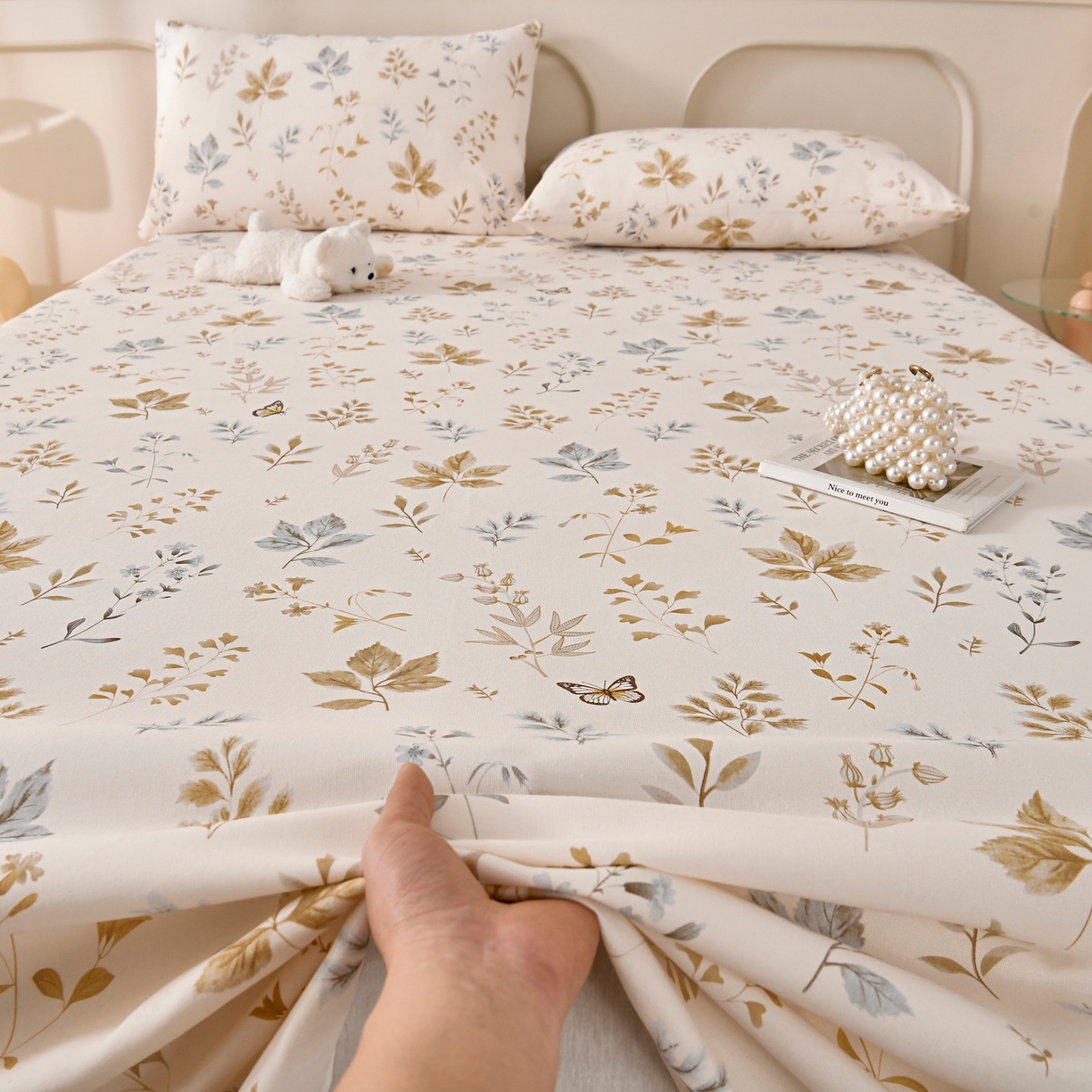 91家纺网 家纺一手货源 找家纺 悠米悠家 2026新款工艺款印花老粗布床单单品床单床单单件凉席席子 秋野蝶叶集