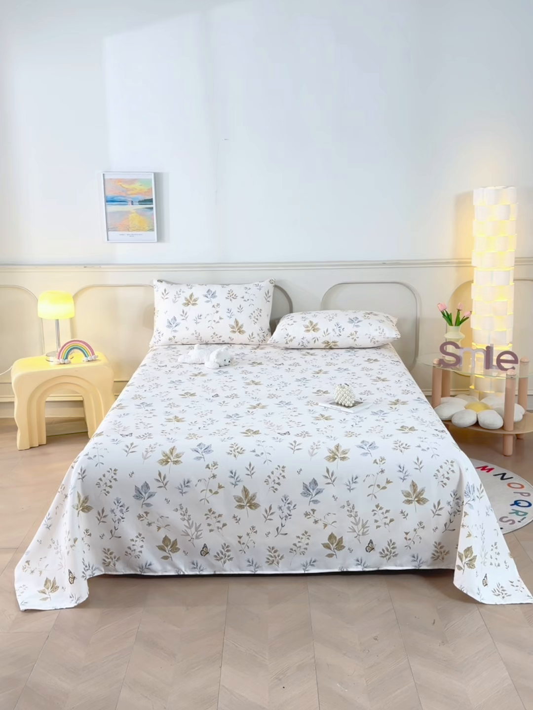 91家纺网 家纺一手货源 找家纺 悠米悠家 2026新款工艺款印花老粗布床单单品床单床单单件凉席席子 秋野蝶叶集