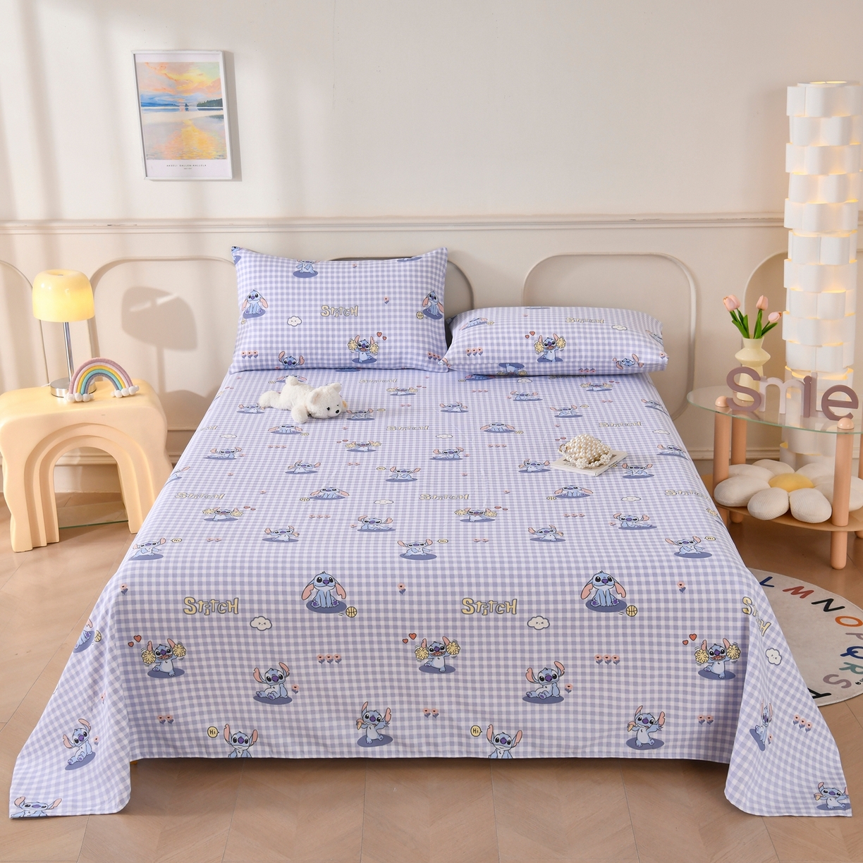 91家纺网 家纺一手货源 找家纺 悠米悠家 2026新款工艺款印花老粗布床单单品床单床单单件凉席席子 格纹史迪日记