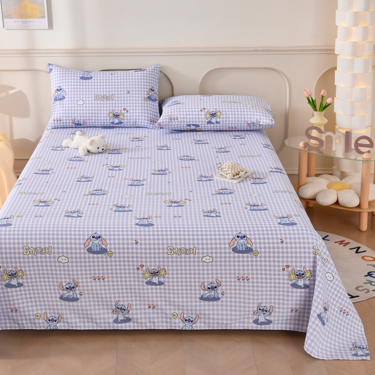 91家纺网 家纺一手货源 找家纺 悠米悠家 2026新款工艺款印花老粗布床单单品床单床单单件凉席席子 格纹史迪日记