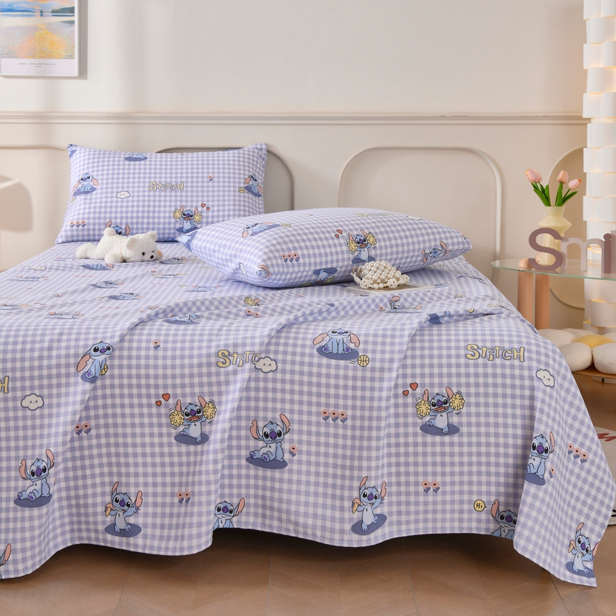 91家纺网 家纺一手货源 找家纺 悠米悠家 2026新款工艺款印花老粗布床单单品床单床单单件凉席席子 格纹史迪日记