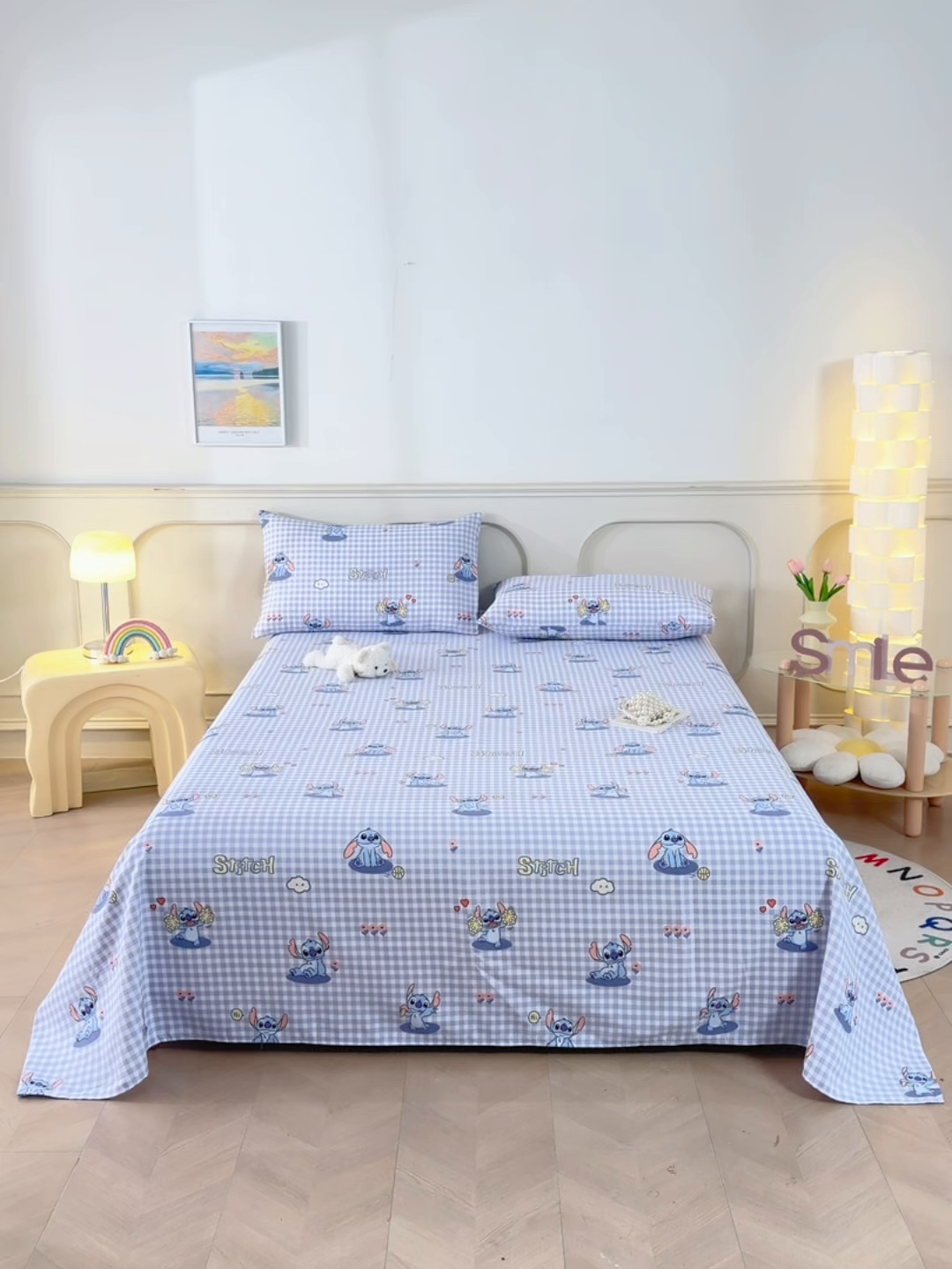 91家纺网 家纺一手货源 找家纺 悠米悠家 2026新款工艺款印花老粗布床单单品床单床单单件凉席席子 格纹史迪日记