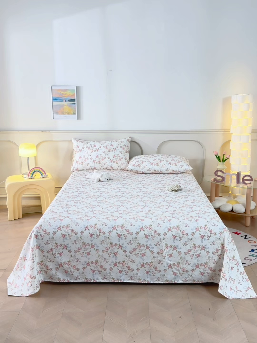 91家纺网 家纺一手货源 找家纺 悠米悠家 2026新款工艺款印花老粗布床单单品床单床单单件凉席席子 紫雾缠枝玫