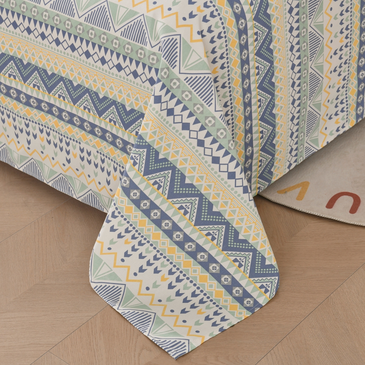 91家纺网 家纺一手货源 找家纺 悠米悠家 2026新款工艺款印花老粗布床单单品床单床单单件凉席席子 青柠波西纹