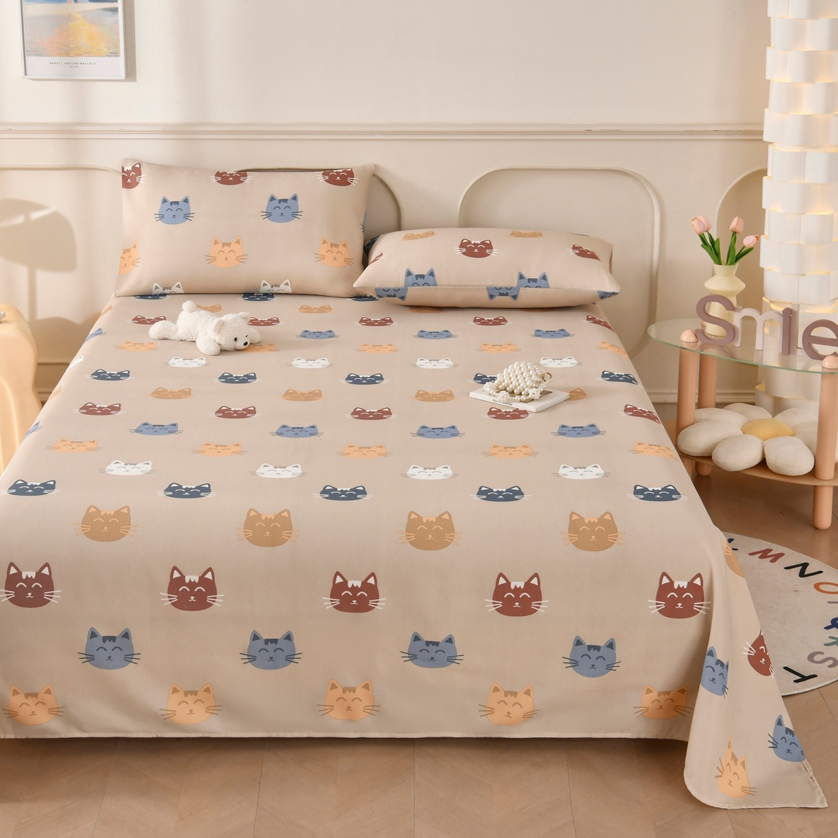 91家纺网 家纺一手货源 找家纺 悠米悠家 2026新款工艺款印花老粗布床单单品床单床单单件凉席席子 奶咖喵星集